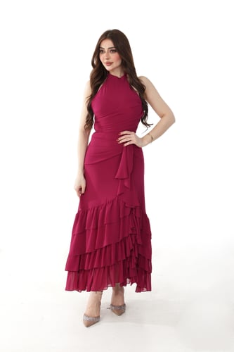 فستان شيفون هالتر بكشكش طبقات