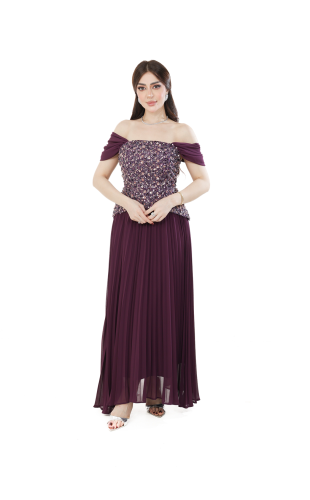 فستان سهرة موف بترتر وشيفون بليسيه