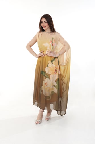 قفطان شيفون بنقشة ورد مشجرة