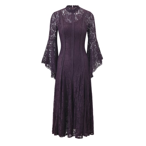 فستان دانتيل موف داكن باكمام طويلة