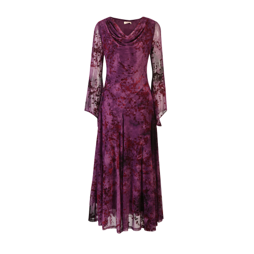 فستان بنفسجي تل استرتش بتفاصيل مخملية