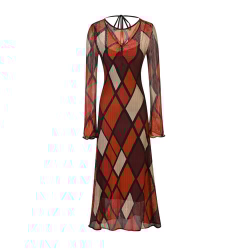 فستان مشجر أنيق بقماش استرتش مخرم