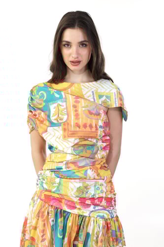 فستان قطن مشجر ملون بقصة هاي-لو