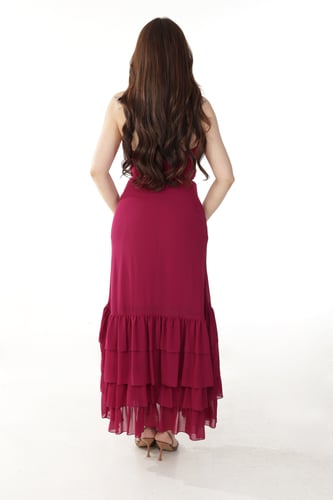 فستان شيفون هالتر بكشكش طبقات