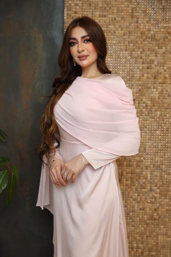 فستان حرير بدلعه شيفون بيبي بينك