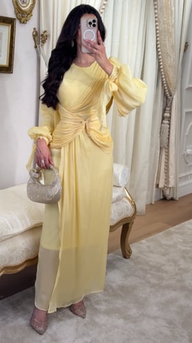 فستان ناعم اصفر باستيل بلمعه