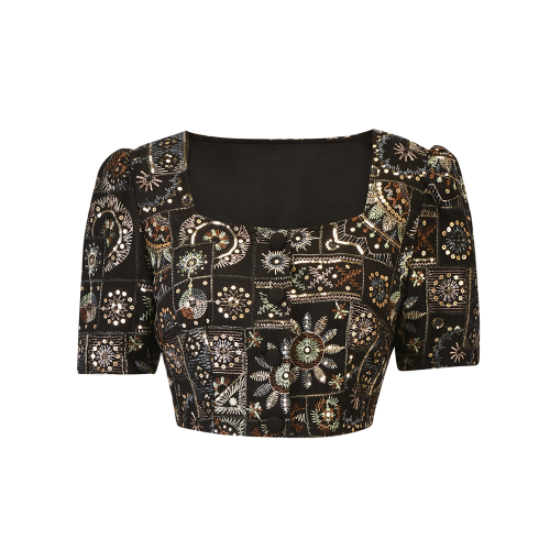 بلوزة كروب سوداء مطرزة ومزينة بالترتر