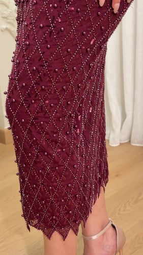 فستان سهرة توب مزين بشك ولؤلؤ