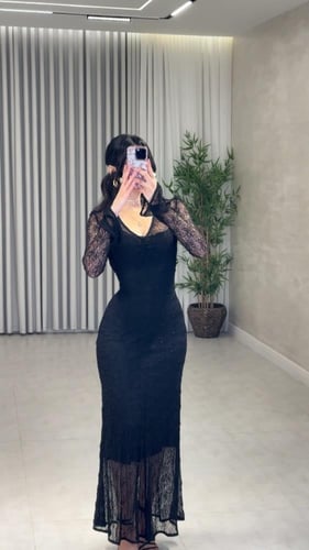 فستان دانتيل ناعم قطعتين Black ~