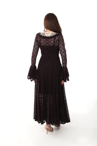 فستان بني داكن من الدانتيل الفاخر