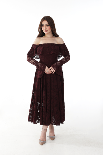 فستان دانتيل بلون برعندي داكن