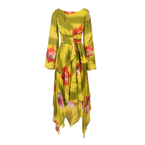 فستان ساتان خفيف أخضر زيتوني مشجر