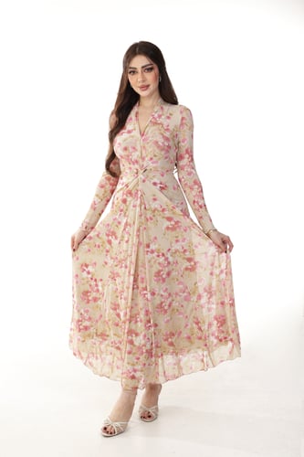 فستان تل استرتش ناعم بطابع مشجر