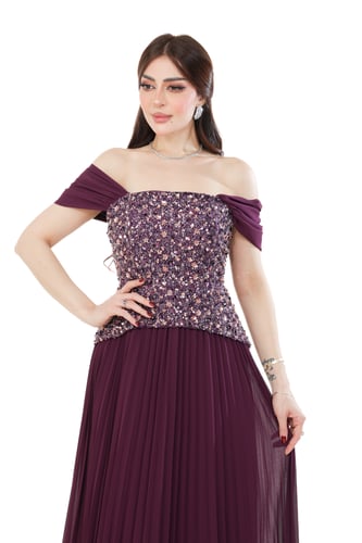 فستان سهرة موف بترتر وشيفون بليسيه