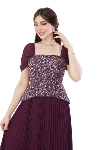 فستان سهرة موف بترتر وشيفون بليسيه