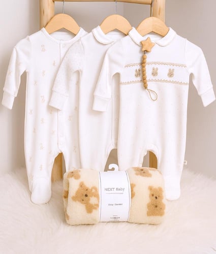 طقم مواليد فاخر 3 أفرولات مع صندوق هدايا أنيق – لو...