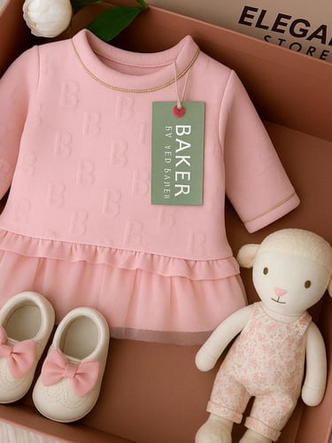 هدية طقم مواليد بناتي فاخر – فستان وردي مع حذاء ود...