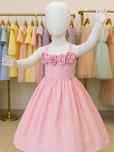 هدية بالوان هادئة فستان وردي بناتي للعيد