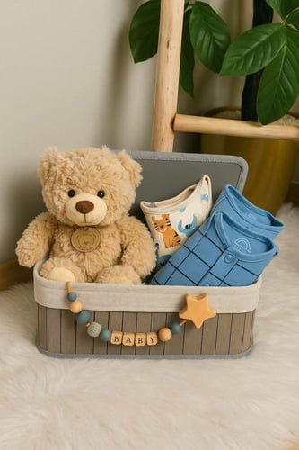 هدية مواليد أولاد فخمة – دبدوب ناعم مع أفرولات قطن...