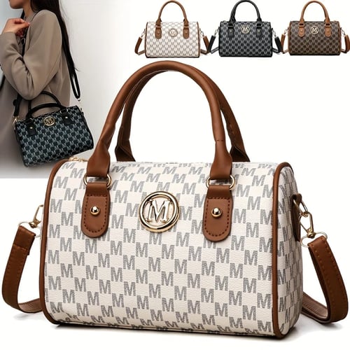 Women Alphabet Shoulder Bag with Golden "M" Logo,...