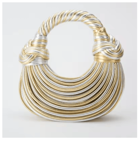 شنطة يد للنساء بلون ذهبي فاخر منسوجة يدويا