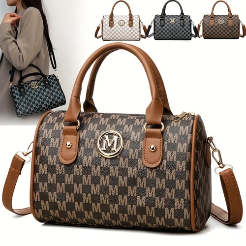 Women Alphabet Shoulder Bag with Golden "M" Logo,...