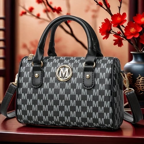 Women Alphabet Shoulder Bag with Golden "M" Logo,...