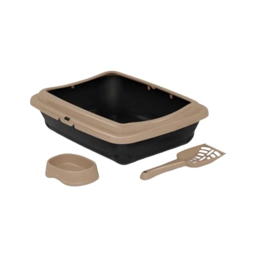 صندوق فضلات للقطط مع صحن وجرفة بألوان مختلفة