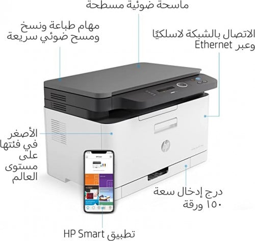 طابعة اتش بي ليزر ملون 3.1 وايفاي HP MFP 178NW COL...