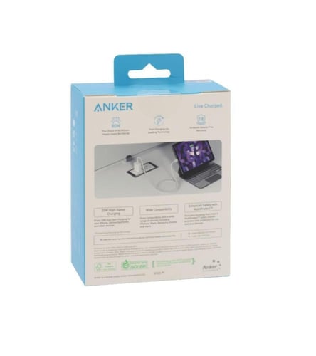 شاحن راس بقوة 20w وكيبل بطول متر ونص تايب سي*تايب...