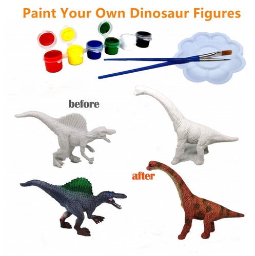 تلوين مجسمات الديناصورات. مع ألوان