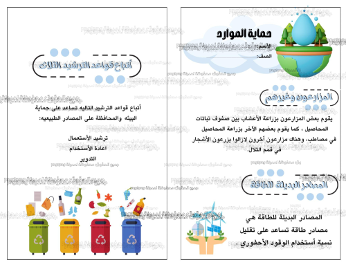 مطوية المحافظة على الموارد ماده العلوم لصف سادس ال...