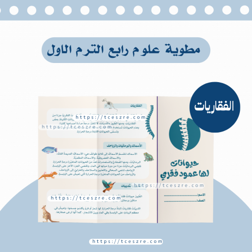 مطوية الفقاريات حيوانات لها عامود فقري علوم للصف ا...