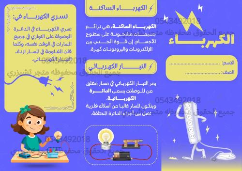 مطوية الكهرباء علوم لصف سادس الفصل الدراسي الثالث...