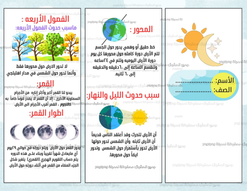 مطوية الشمس والأرض والقمر ماده العلوم للصف رابع اب...