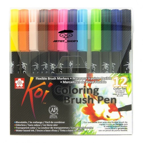 طقم أقلام كوي رأس ريشه 12 لون