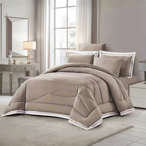 مفرش مزدوج ناعم سادة مخيط 6 قطع (2853)