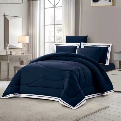 مفرش مزدوج ناعم سادة مخيط 6 قطع (2857)