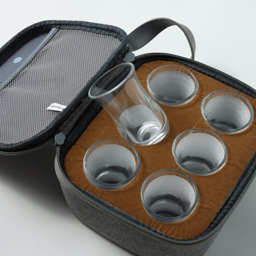 شنطة رصاصي مع 6 أكواب