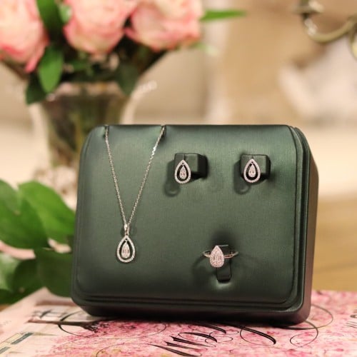 طقم أنيق من الفضة عيار 925 وحجر الزركون - 0412