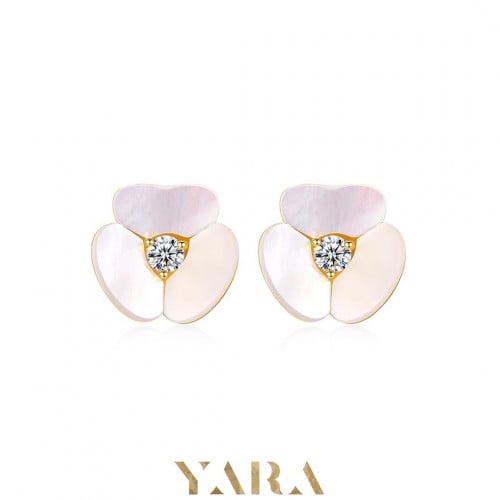 حلق أنيق من الفضة الخالصة والصدف الأبيض مرصع بحجر...