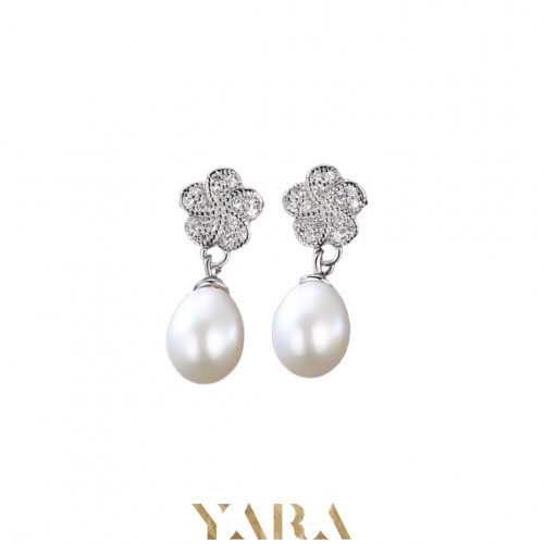 حلق أنيق من الفضة عيار 925 مرصع بفصوص وحجر الزركون...