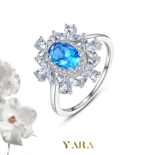 خاتم أنيق من الفضة عيار 925 مرصع بحجر وفصوص الزركو...