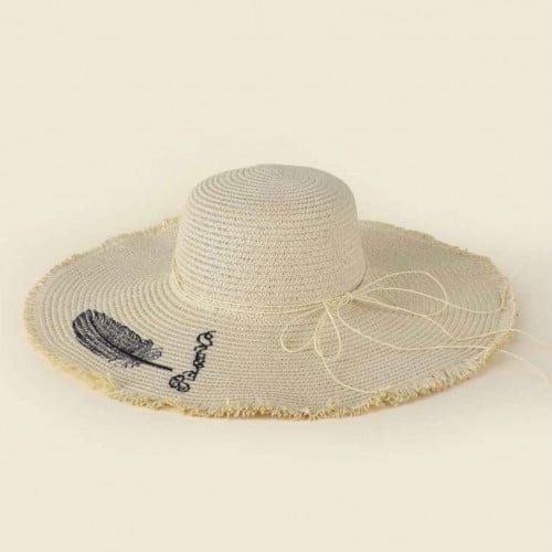 قبعة الشاطئ باللون البيج رسمة الريشة