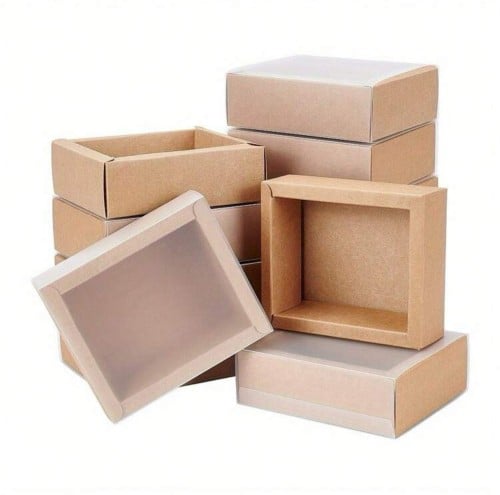 علب فارغة من الكرتون البني مع غطاء شفاف سحب 12حبة