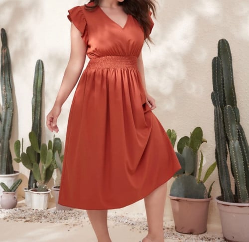 فستان صيفي خفيف بلون برتقالي