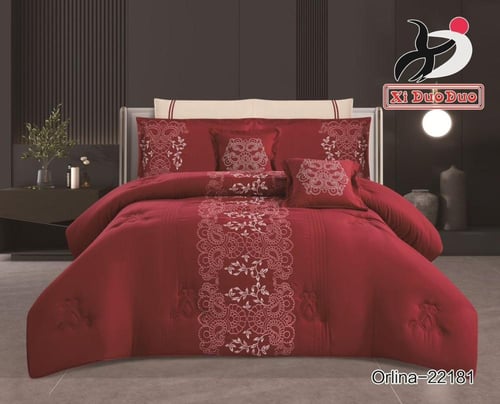 مفرش صيفي مطرز مكروفايبر بحشوة سميكه نفرين 8 قطع