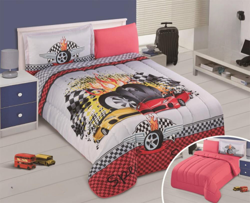 لحاف أو مفرش سرير ولادي وبناتي وجهين بتصميم سيارات...