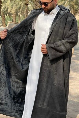 فروه رجالي مع قبعة قماش سيلكا فرو ثقيل