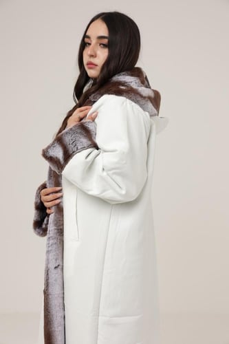 فروه نسائي قماش كريب بفرو أرنب صناعي من الداخل